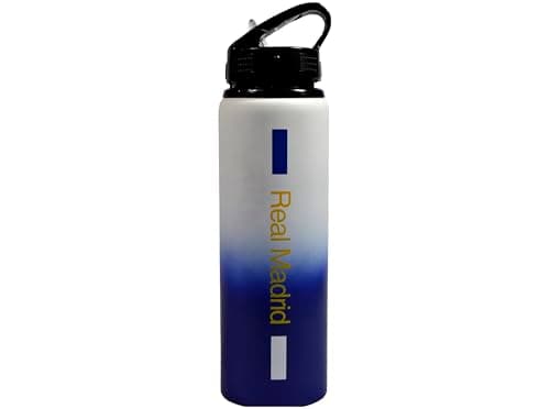 Hy-Pro Offiziell lizenzierte Real Madrid CF Aluminium-Trinkflasche – 750ml, Farbverlauf-Design, matt, integrierter klappbarer Trinkhalm, auslaufsicher, leicht, tolle Fußball-Geschenkidee – Produktbild von Amazon