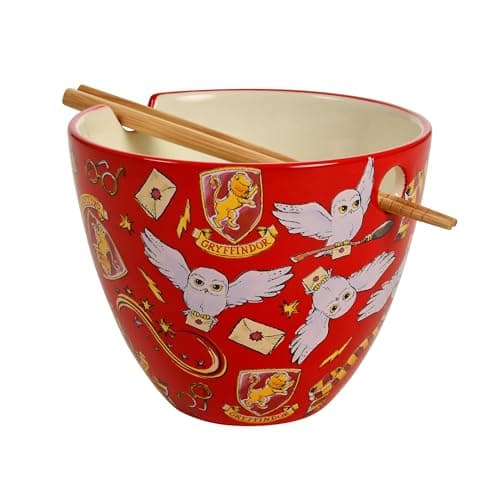 Elbenwald Ramen Schale mit Stäbchen - Harry Potter Magic Symbols - Geschenkidee - Keramikschüssel - 550 ml - Bowl Set Keramik Bambus - Rot – Produktbild von Amazon