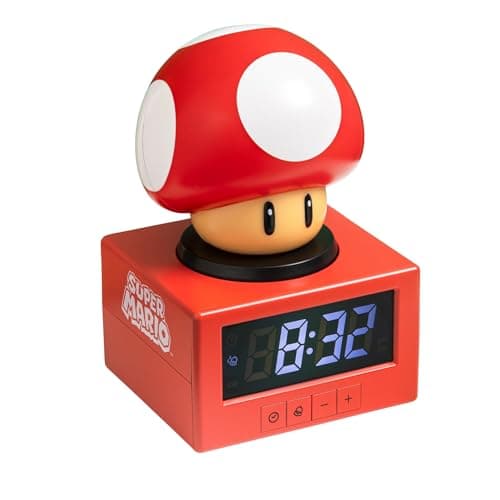 Paladone Super Mario Super Mushroom Icon Wecker mit Nachtlicht - Digitaler Wecker, Tippen zum Schlummern, 16 cm hoch, offizieller Nintendo Merchandise – Produktbild von Amazon