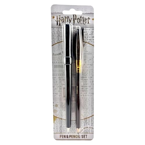 HARRY POTTER Stift und Bleistift Set (Zauberstab und Besen Design) Kugeschreiber, Stifte-Set Geschenke für Frauen und Männer - Offizielles Lizenzprodukt – Produktbild von Amazon