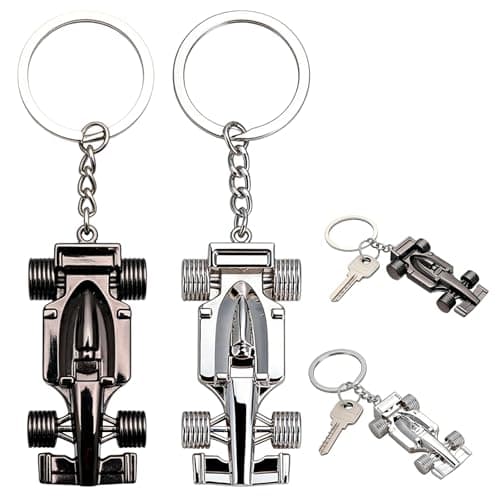 RgitFzi 2er Set Formel 1 Schlüsselanhänger, elegantes F1 Rennwagen Design in Silber und Schwarz, perfekter Formel 1 Fanartikel und coole F1 Deko für Autoschlüssel, Taschen oder Rucksäcke – Produktbild von Amazon