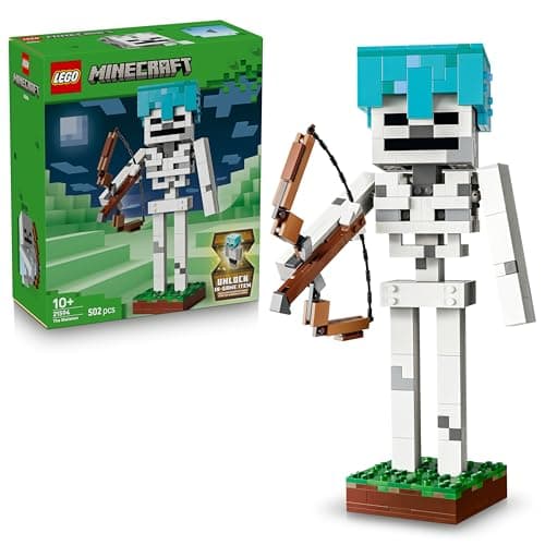 LEGO Minecraft Das Skelett - Mob Figur mit Diamanthelm, Bogen und Pfeil sowie Grasbasis als Zimmerdeko für Kinder - Gaming Geschenk für Jungen, Mädchen und Fans ab 10 Jahren - 21594 – Produktbild von Amazon