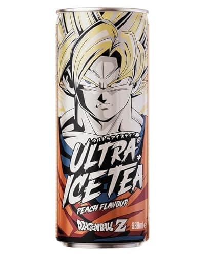 ULTRA ICE TEA Bio Eistee – Veganes Getränk aus schwartee Extrakt mit dem Dragon Ball Z Charakter Son Goku – Erfrischender Pfirsich-Geschmack – 1 x 330 ml – Produktbild von Amazon