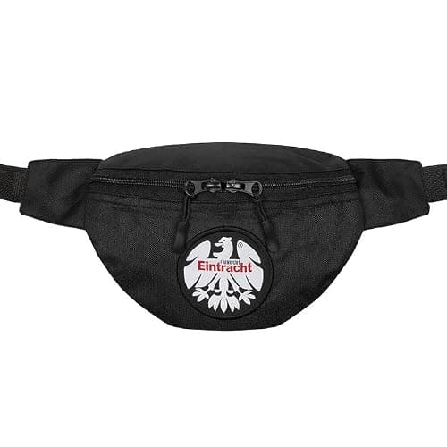 Eintracht Frankfurt Bauchtasche (Hib Bag) mit 80er Adler Patch und Eintracht Frankfurt Webeschriftzug im Band – Produktbild von Amazon