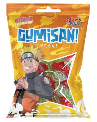 GUMISAN Naruto Fruchtgummi – Kirsch und Apfelgeschmack – Offiziell lizenziert – Gummibärchen in Konoha-Form – 1 x 180 g – Produktbild von Amazon