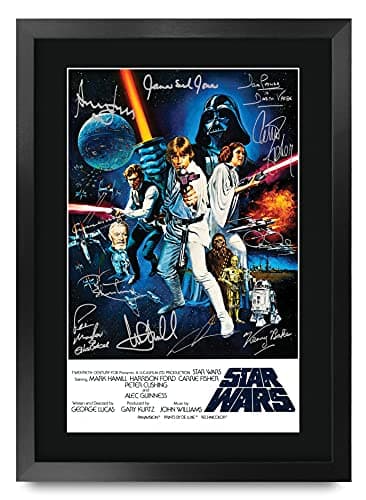 HWC Trading Star Wars A3 Gerahmte Signiert Gedruckt Autogramme Bild Druck-Fotoanzeige Geschenk Für Mark Hamill Harrison Ford Carrie Fisher ALEC Guinness George Lucas Filmfans – Produktbild von Amazon