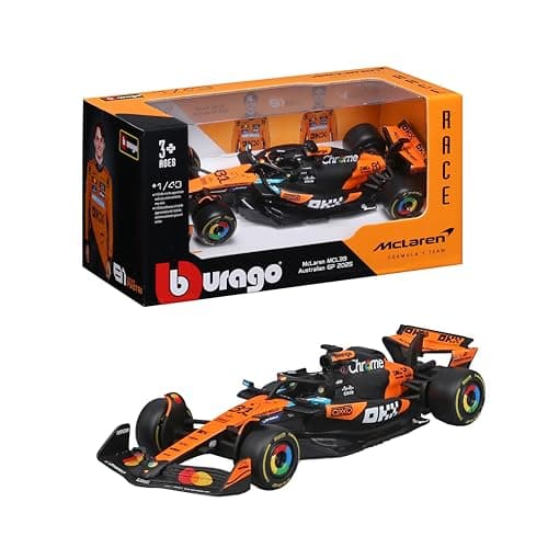 Bburago – McLaren F1 MCL39 2025#81 Piastri, Diecast-Modellauto 1:43 mit authentischen Details, F1-McLaren-Replik in Papaya/Schwarz, offiziell lizenziert, empfohlenes Alter 3+ Jahre – Produktbild von Amazon