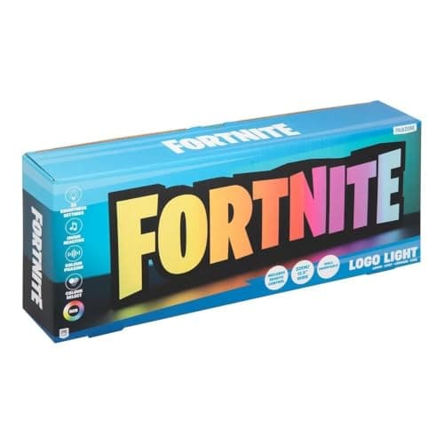 Paladone Fortnite RGB-Logo-Lampe mit Farbwechsel, offiziell lizenzierte Gaming-Lampe mit Fernbedienung, Wandmontage oder zum Aufstellen auf dem Schreibtisch, USB-betriebene Heimdekoration für Gamer – Produktbild von Amazon