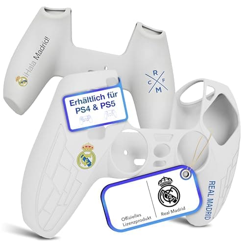 Fantroller® PS5 Controller Hülle mit offiziellem Real Madrid Design für maximalen Schutz & Grip I PlayStation 5 Controller Hülle erhältlich in blau & weiß – Produktbild von Amazon